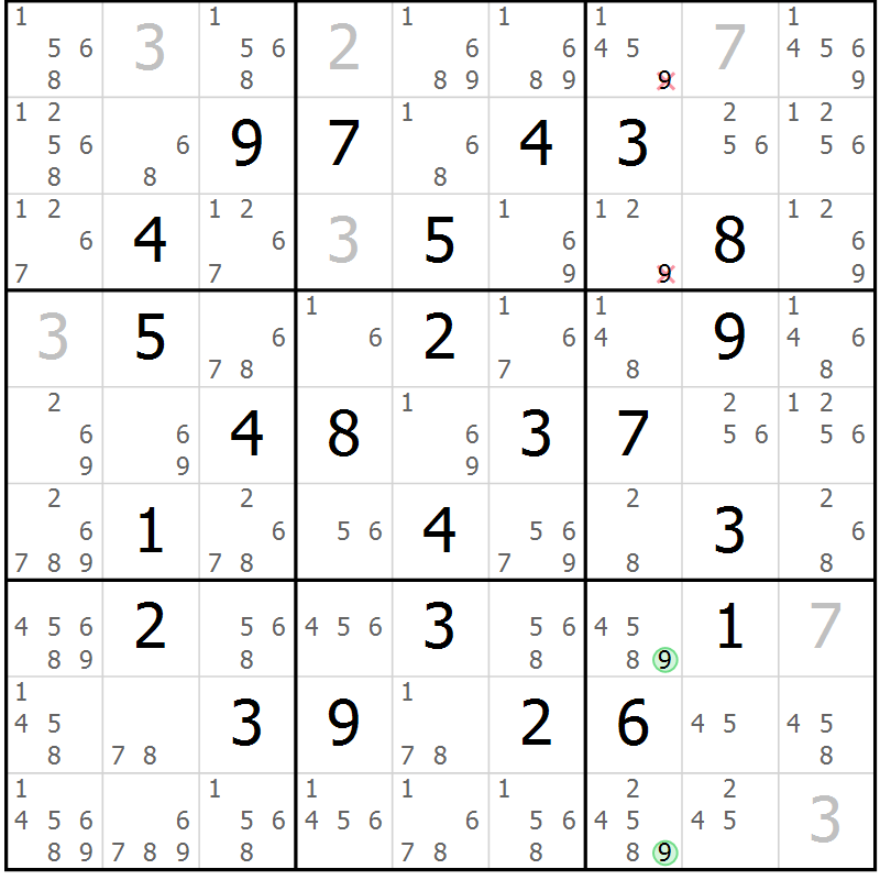 Position des candidats pour la solution de la Gr 15 page 18 du magazine de sudoku Maestro n° 097