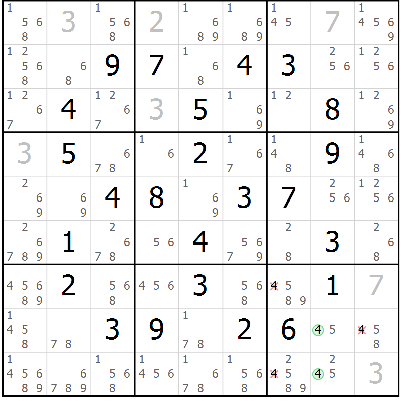 Position des candidats pour la solution de la Gr 15 page 18 du magazine de sudoku Maestro n° 097