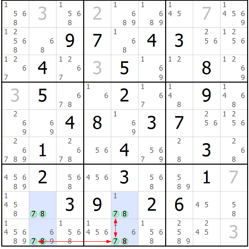 Position des candidats pour la solution de la Gr 15 page 18 du magazine de sudoku Maestro n° 097