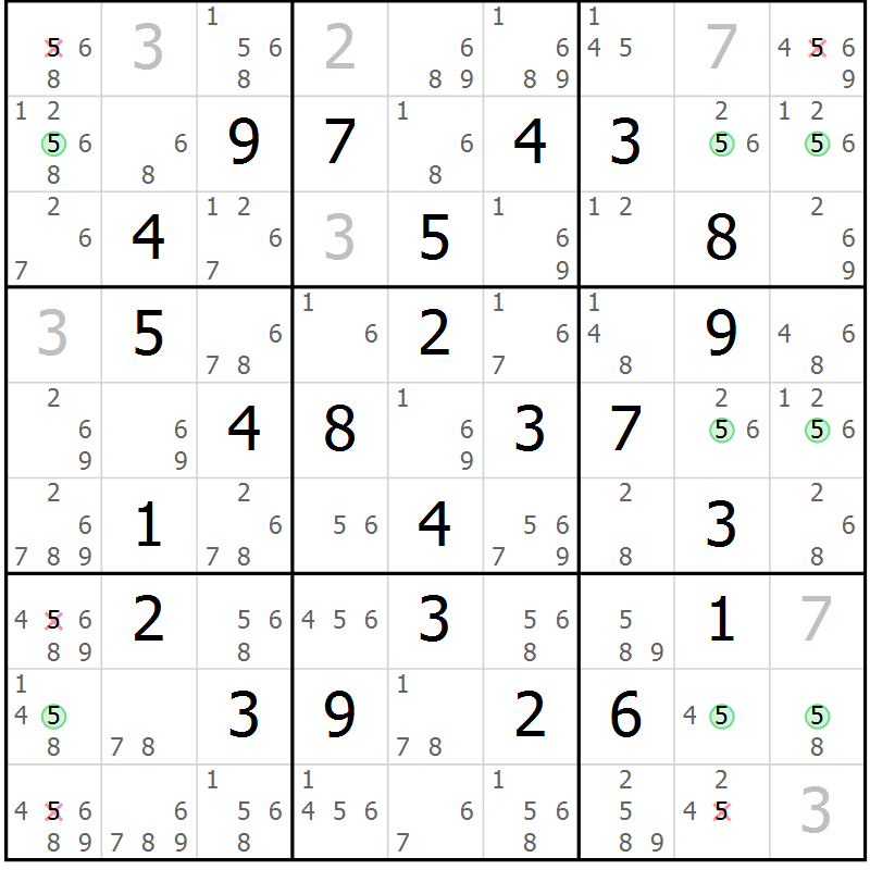 Position des candidats pour la solution de la Gr 15 page 18 du magazine de sudoku Maestro n° 097