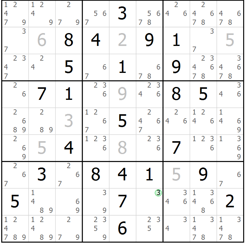 Position des candidats pour la solution de la Gr 16 page 19 du magazine de sudoku Maestro n° 097