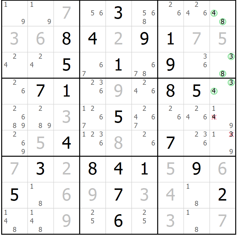 Position des candidats pour la solution de la Gr 16 page 19 du magazine de sudoku Maestro n° 097