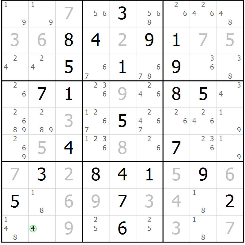 Position des candidats pour la solution de la Gr 16 page 19 du magazine de sudoku Maestro n° 097