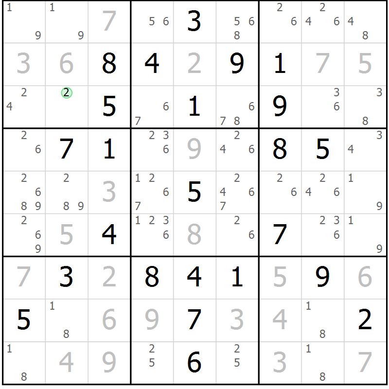 Position des candidats pour la solution de la Gr 16 page 19 du magazine de sudoku Maestro n° 097