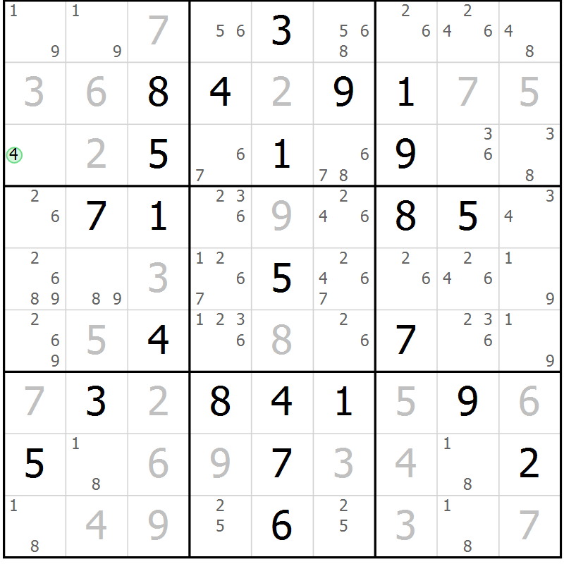 Position des candidats pour la solution de la Gr 16 page 19 du magazine de sudoku Maestro n° 097