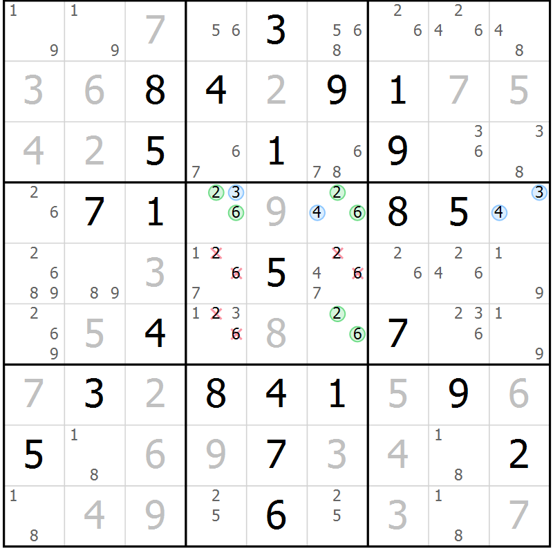 Position des candidats pour la solution de la Gr 16 page 19 du magazine de sudoku Maestro n° 097