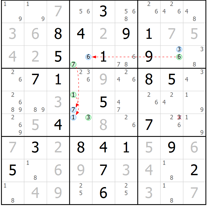 Position des candidats pour la solution de la Gr 16 page 19 du magazine de sudoku Maestro n° 097