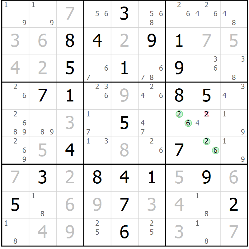 Position des candidats pour la solution de la Gr 16 page 19 du magazine de sudoku Maestro n° 097