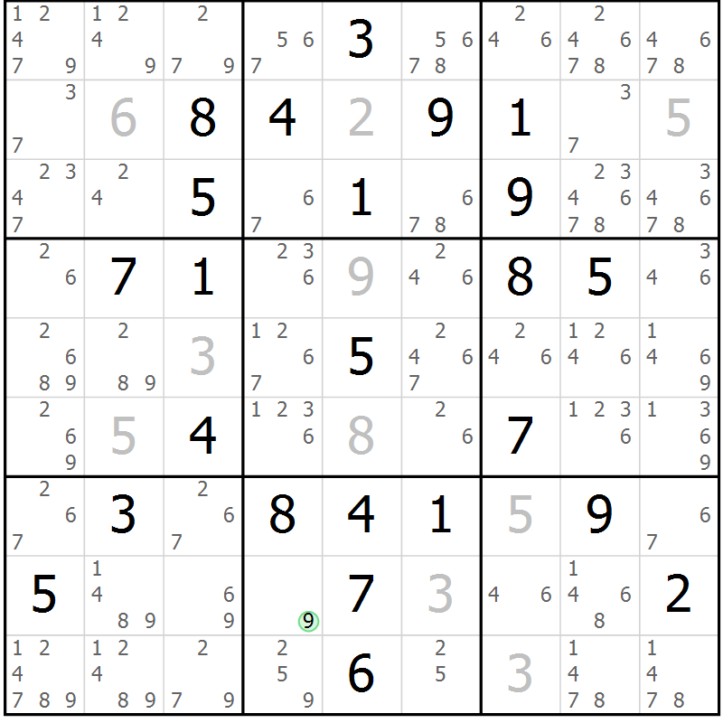 Position des candidats pour la solution de la Gr 16 page 19 du magazine de sudoku Maestro n° 097