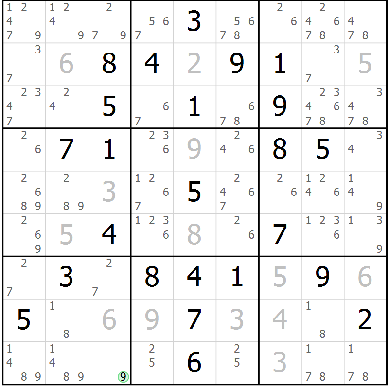 Position des candidats pour la solution de la Gr 16 page 19 du magazine de sudoku Maestro n° 097