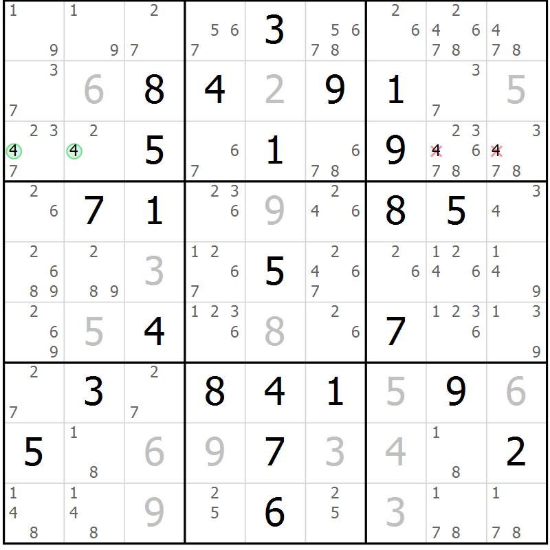 Position des candidats pour la solution de la Gr 16 page 19 du magazine de sudoku Maestro n° 097