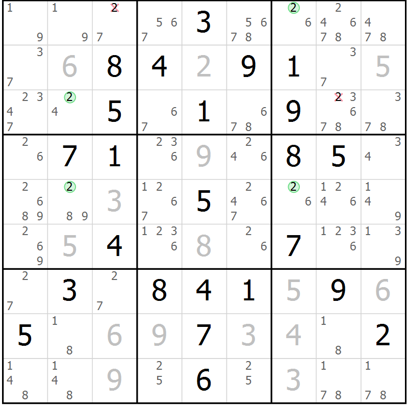 Position des candidats pour la solution de la Gr 16 page 19 du magazine de sudoku Maestro n° 097
