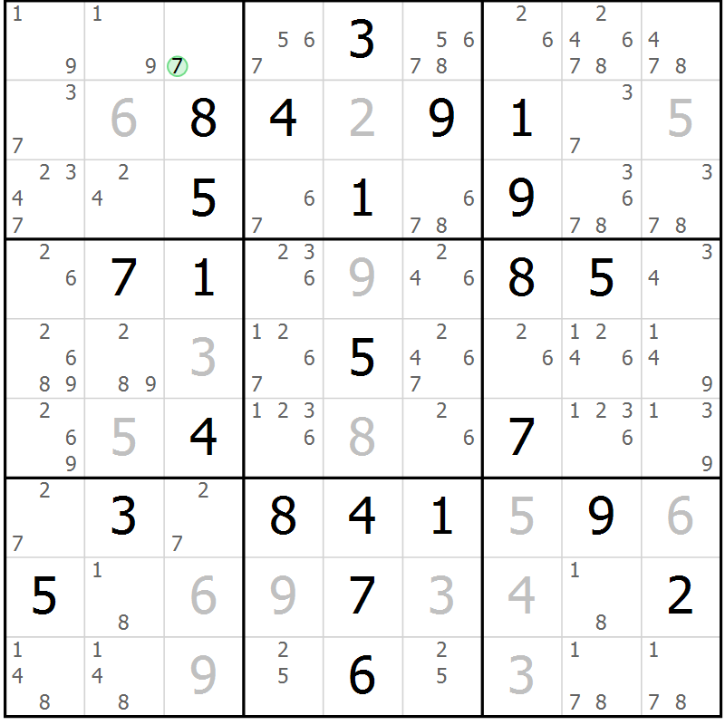 Position des candidats pour la solution de la Gr 16 page 19 du magazine de sudoku Maestro n° 097