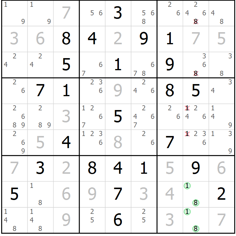 Position des candidats pour la solution de la Gr 16 page 19 du magazine de sudoku Maestro n° 097