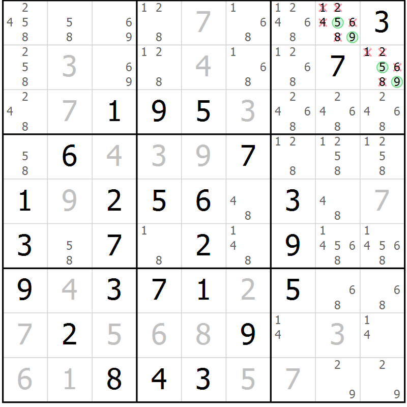 Position des candidats pour la solution de la Gr 17 page 20 du magazine de sudoku Maestro n° 097