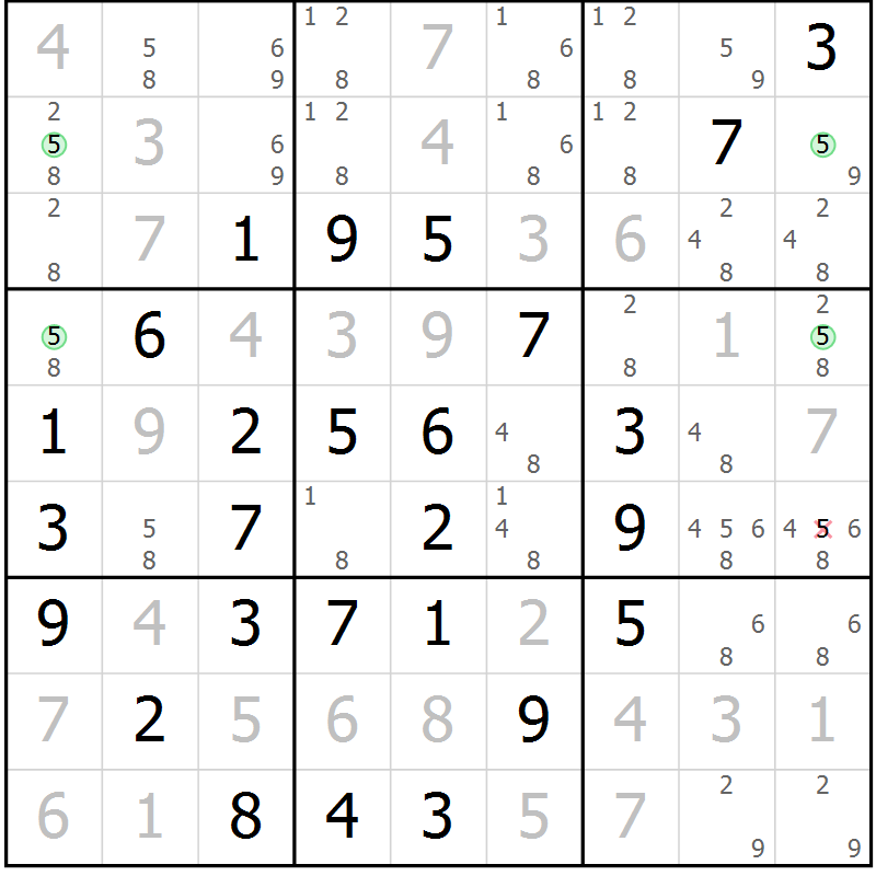Position des candidats pour la solution de la Gr 17 page 20 du magazine de sudoku Maestro n° 097