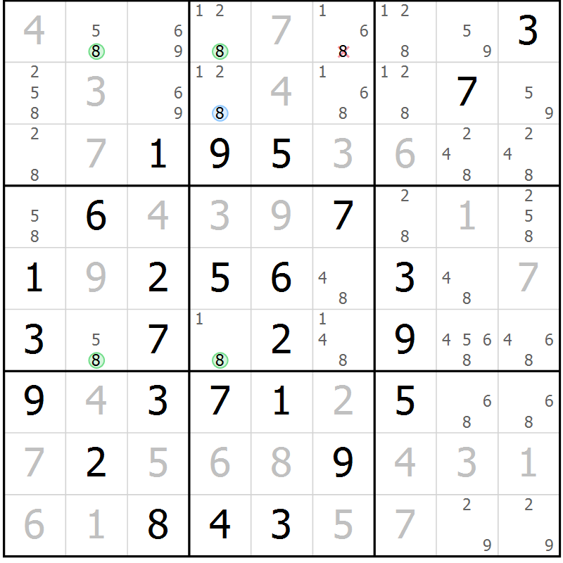 Position des candidats pour la solution de la Gr 17 page 20 du magazine de sudoku Maestro n° 097