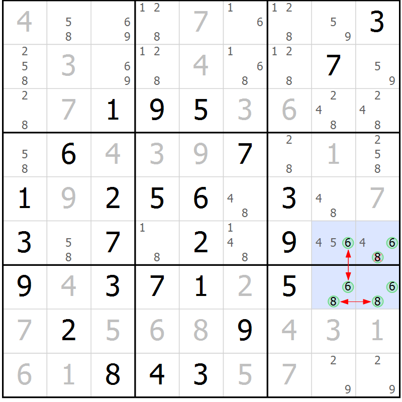 Position des candidats pour la solution de la Gr 17 page 20 du magazine de sudoku Maestro n° 097