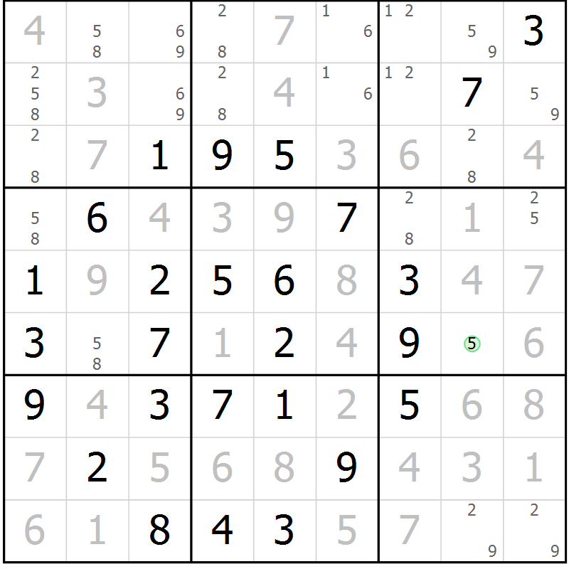 Position des candidats pour la solution de la Gr 17 page 20 du magazine de sudoku Maestro n° 097