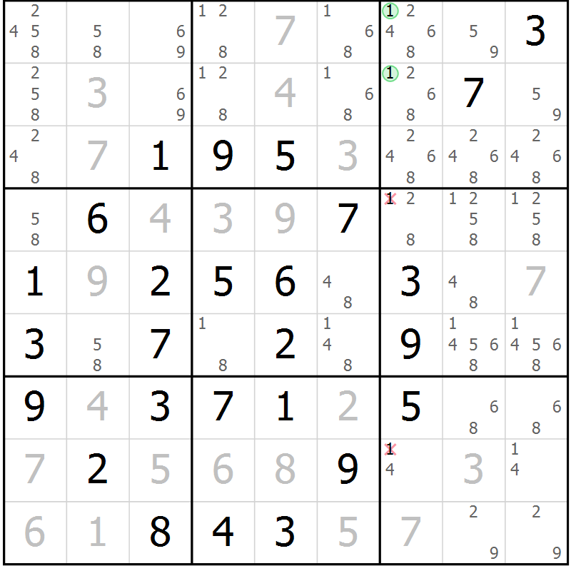 Position des candidats pour la solution de la Gr 17 page 20 du magazine de sudoku Maestro n° 097