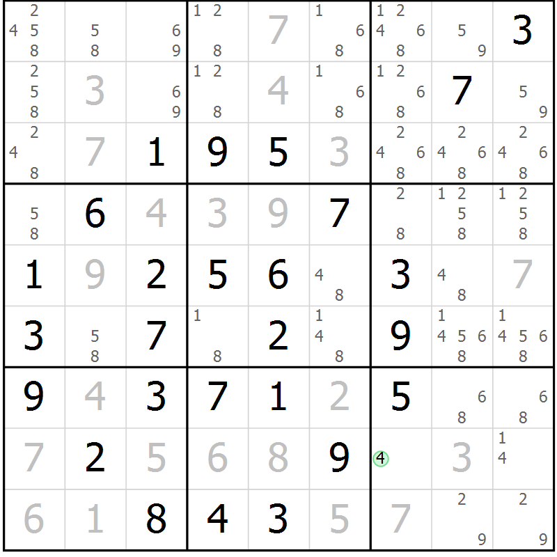 Position des candidats pour la solution de la Gr 17 page 20 du magazine de sudoku Maestro n° 097