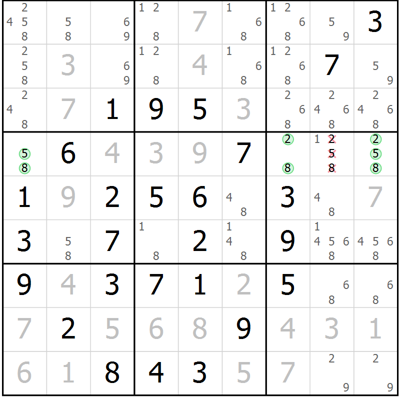 Position des candidats pour la solution de la Gr 17 page 20 du magazine de sudoku Maestro n° 097