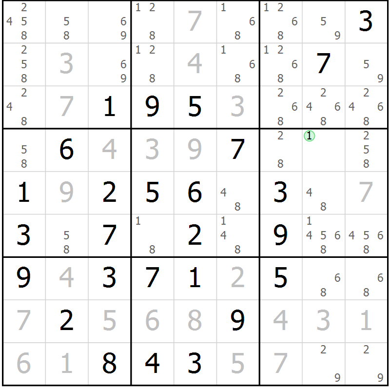 Position des candidats pour la solution de la Gr 17 page 20 du magazine de sudoku Maestro n° 097