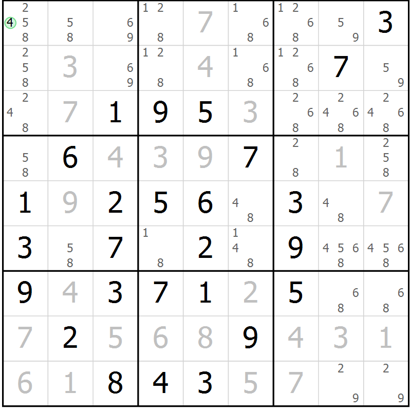 Position des candidats pour la solution de la Gr 17 page 20 du magazine de sudoku Maestro n° 097