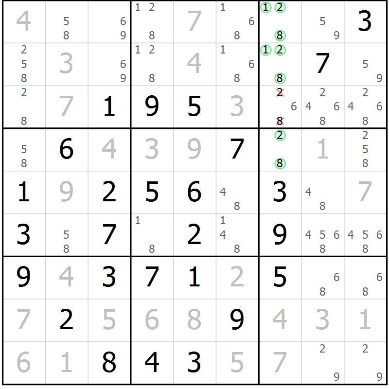 Position des candidats pour la solution de la Gr 17 page 20 du magazine de sudoku Maestro n° 097