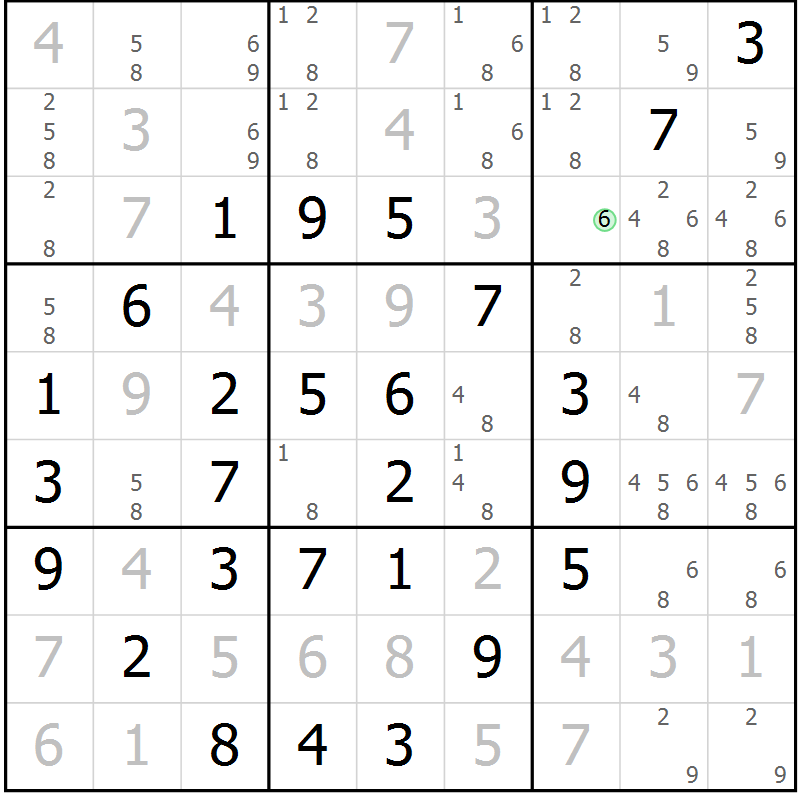 Position des candidats pour la solution de la Gr 17 page 20 du magazine de sudoku Maestro n° 097