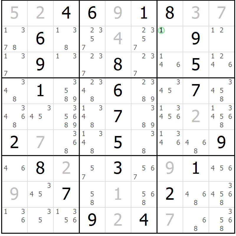Position des candidats pour la solution de la Gr 18 page 21 du magazine de sudoku Maestro n° 097