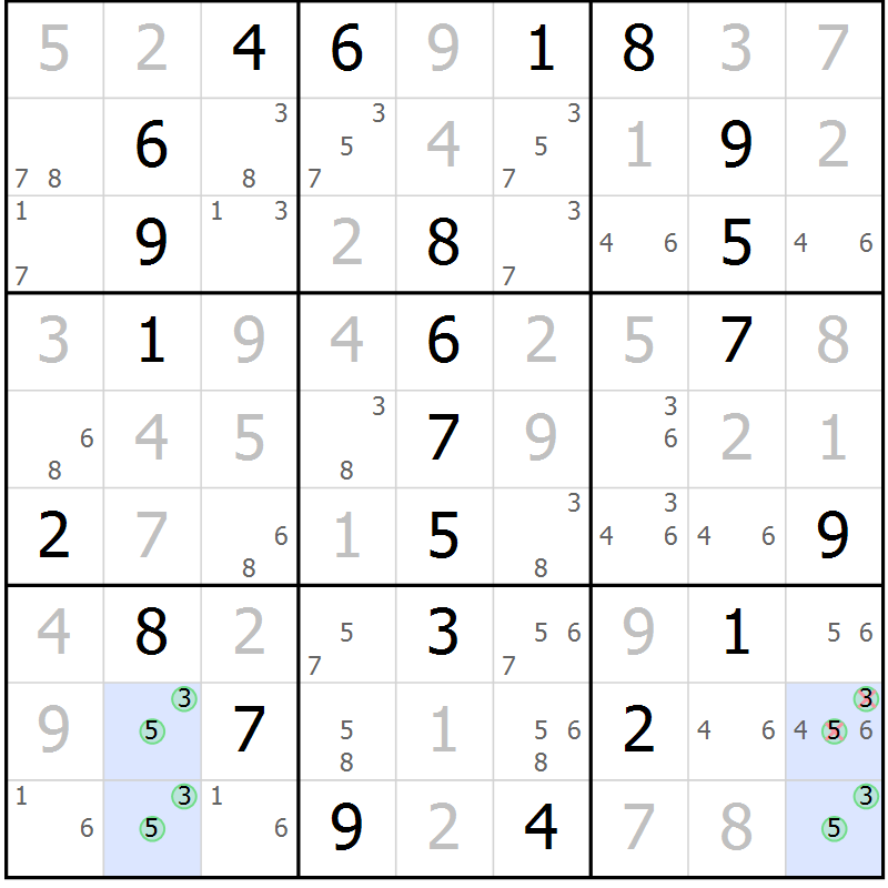 Position des candidats pour la solution de la Gr 18 page 21 du magazine de sudoku Maestro n° 097