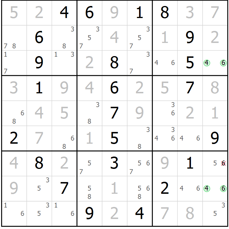 Position des candidats pour la solution de la Gr 18 page 21 du magazine de sudoku Maestro n° 097