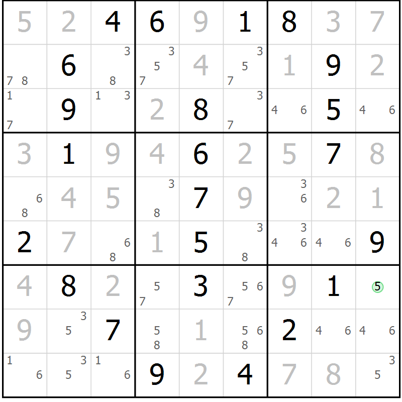 Position des candidats pour la solution de la Gr 18 page 21 du magazine de sudoku Maestro n° 097