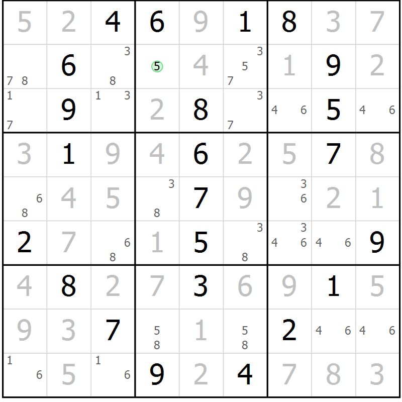 Position des candidats pour la solution de la Gr 18 page 21 du magazine de sudoku Maestro n° 097