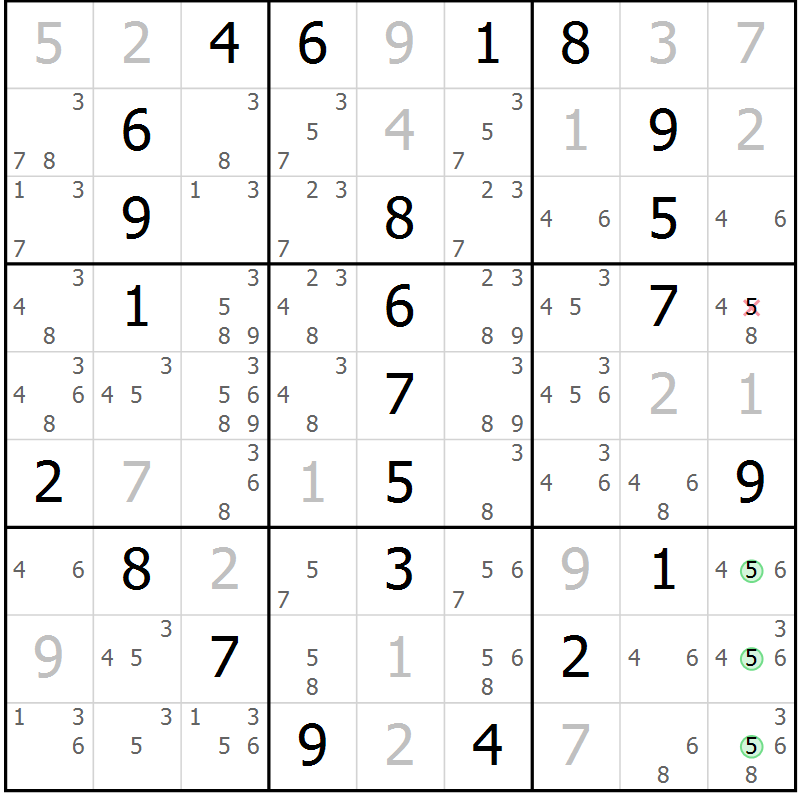 Position des candidats pour la solution de la Gr 18 page 21 du magazine de sudoku Maestro n° 097