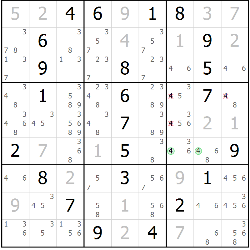 Position des candidats pour la solution de la Gr 18 page 21 du magazine de sudoku Maestro n° 097