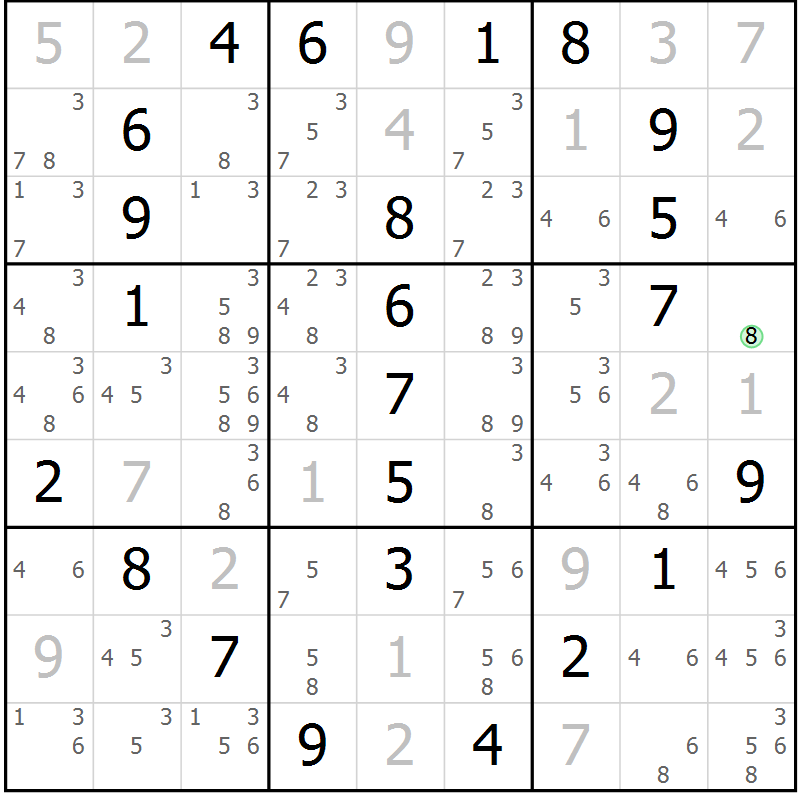 Position des candidats pour la solution de la Gr 18 page 21 du magazine de sudoku Maestro n° 097