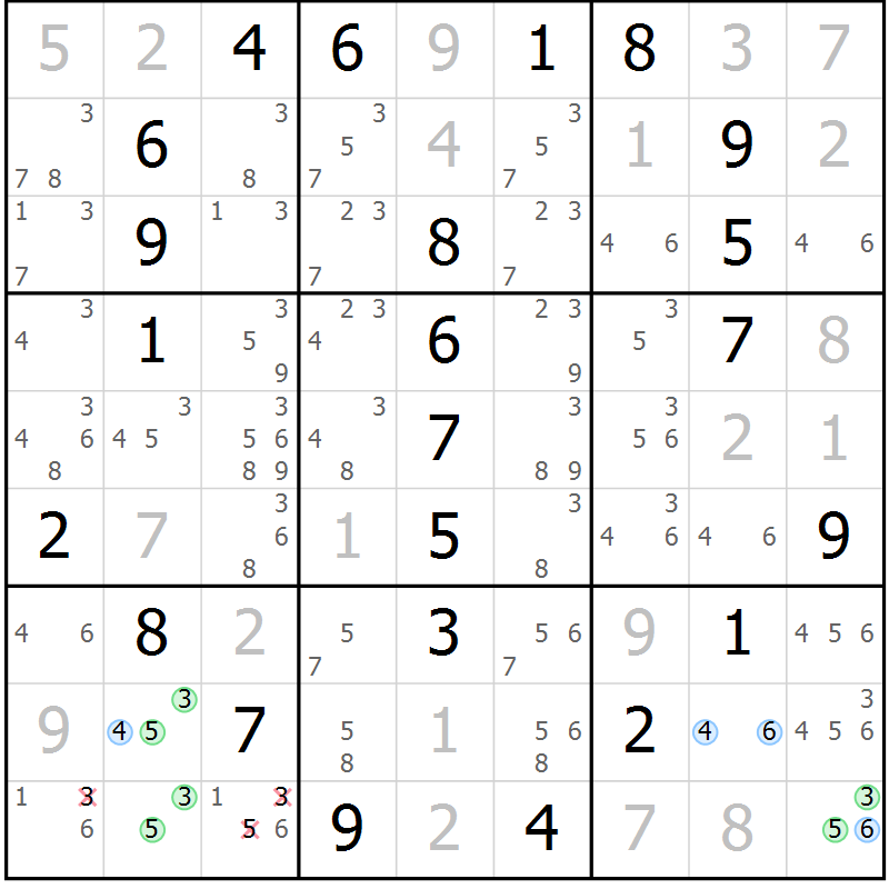 Position des candidats pour la solution de la Gr 18 page 21 du magazine de sudoku Maestro n° 097