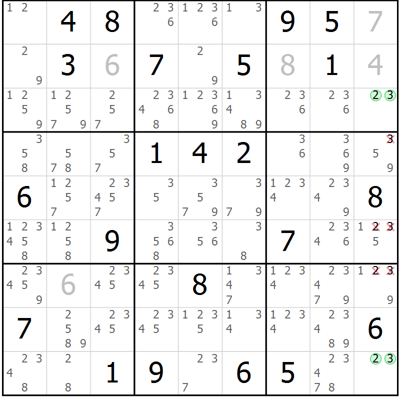 Position des candidats pour la solution de la Gr 19 page 22 du magazine de sudoku Maestro n° 097