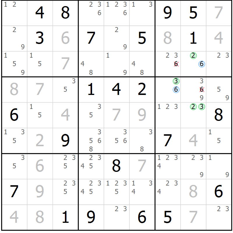 Position des candidats pour la solution de la Gr 19 page 22 du magazine de sudoku Maestro n° 097