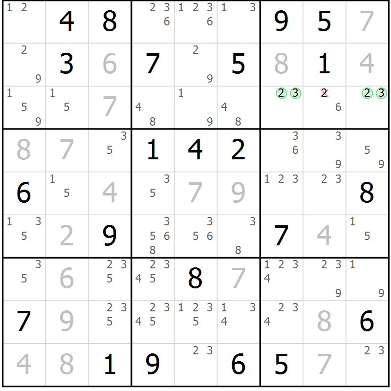 Position des candidats pour la solution de la Gr 19 page 22 du magazine de sudoku Maestro n° 097