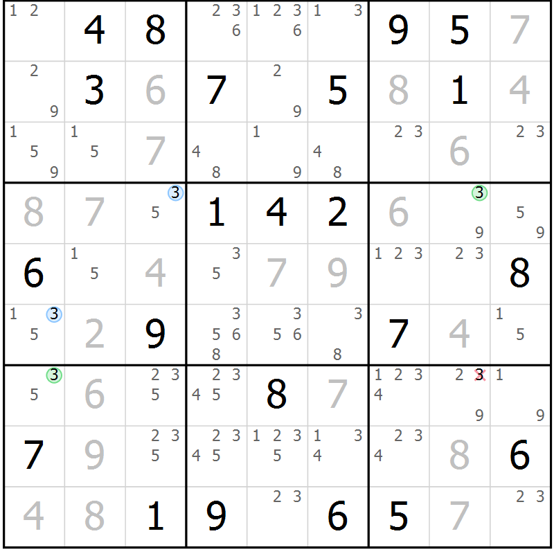 Position des candidats pour la solution de la Gr 19 page 22 du magazine de sudoku Maestro n° 097