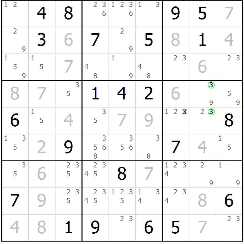 Position des candidats pour la solution de la Gr 19 page 22 du magazine de sudoku Maestro n° 097