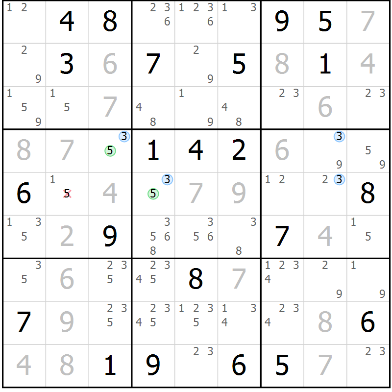 Position des candidats pour la solution de la Gr 19 page 22 du magazine de sudoku Maestro n° 097