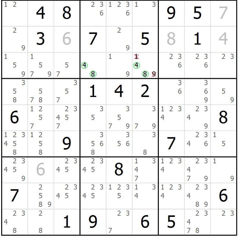Position des candidats pour la solution de la Gr 19 page 22 du magazine de sudoku Maestro n° 097