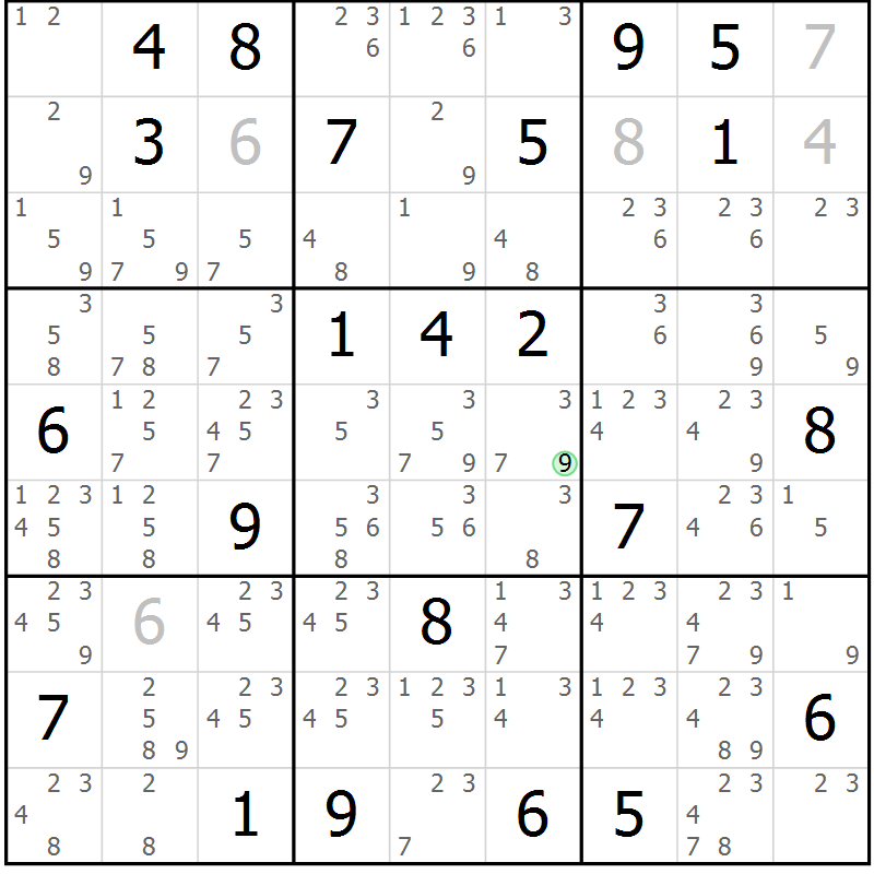 Position des candidats pour la solution de la Gr 19 page 22 du magazine de sudoku Maestro n° 097