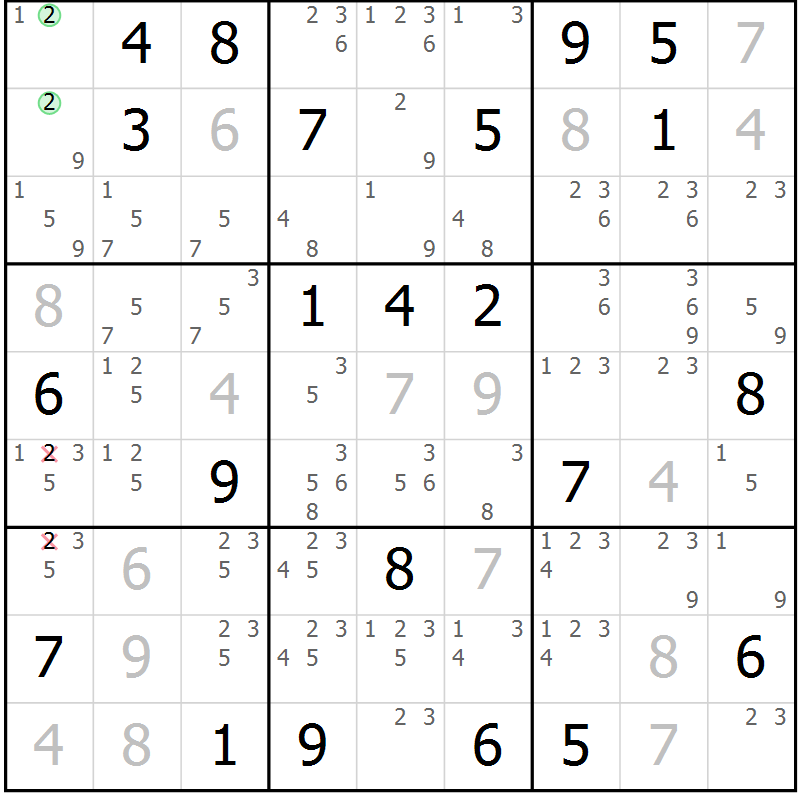 Position des candidats pour la solution de la Gr 19 page 22 du magazine de sudoku Maestro n° 097