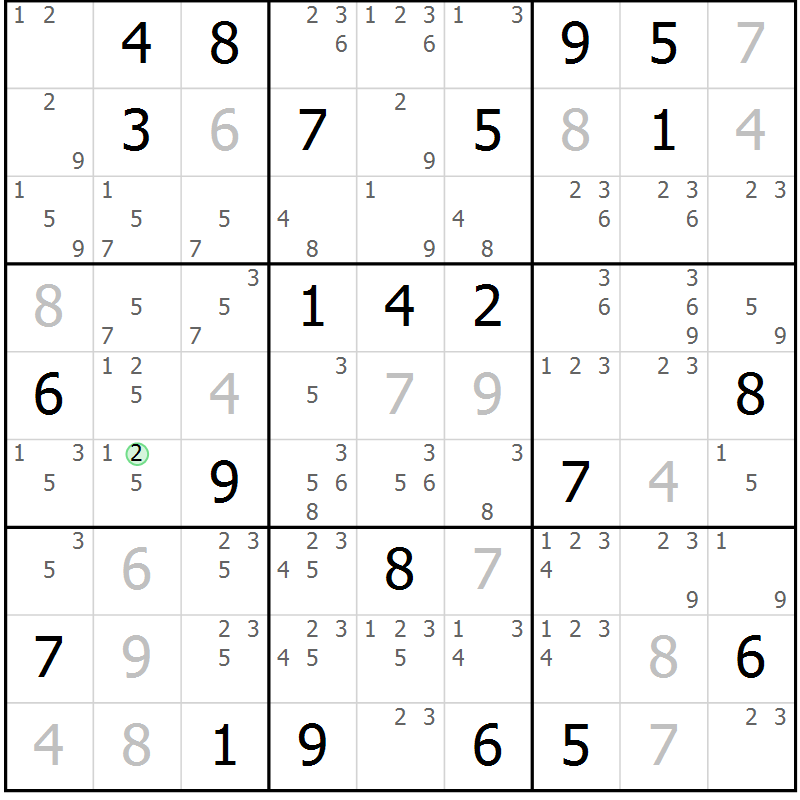 Position des candidats pour la solution de la Gr 19 page 22 du magazine de sudoku Maestro n° 097