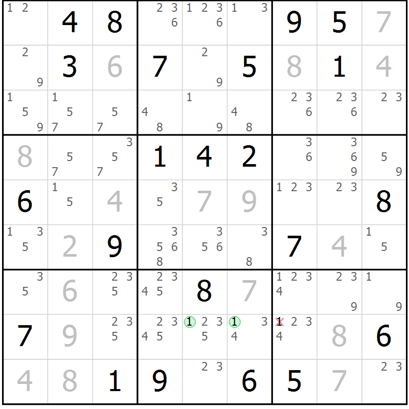 Position des candidats pour la solution de la Gr 19 page 22 du magazine de sudoku Maestro n° 097
